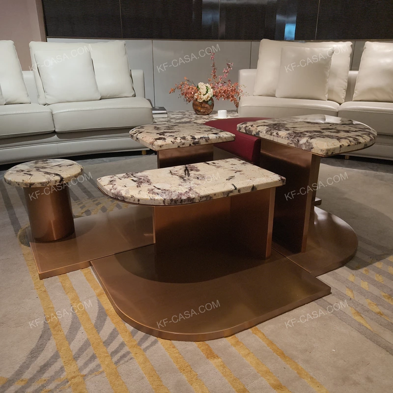 Statement Coffee Table with Marble-Effect Surfaces and Fragmented Design
